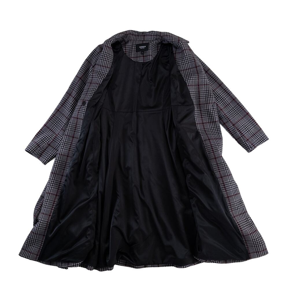 Torrid Plaid Softest Coat Tie Front Women Sz 1 1X 14/16 Gray Red Preppy Classic - Picture 12 of 14